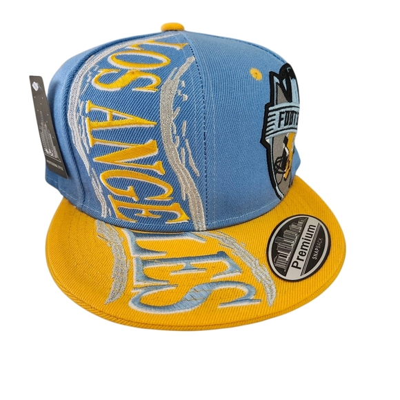 Men's Los Angeles Snapback Hat – Sky Blue & Yellow Cap w/ Football Graphic - Picture 4 of 9